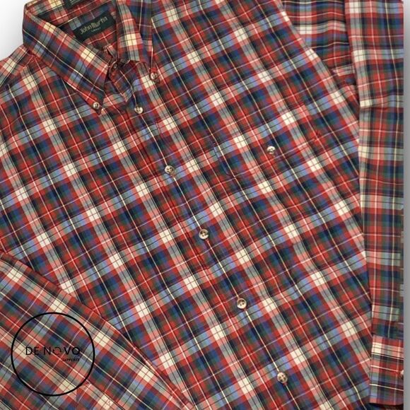 JOHN MARTIN Men's Red Plaid Button-Down Shirt Size Large - Picture 2 of 9